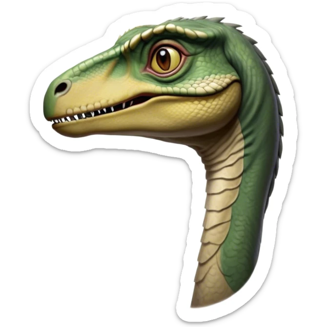 Beautiful and Majestic jurassic park Velociraptor Portrait Emoji, Head and body rendered in serene repose with a subtle, confident smile, showcasing a lithe, agile form with a refined, noble snout and eyes softly closed in tranquil contemplation, Simplified yet exquisitely endearing features, highly detailed, glowing with a soft, drowsy prehistoric light, high shine, relaxed and utterly majestic, stylized with an air of timeless dinosaur elegance, soft glowing outline, capturing the essence of a beautiful and majestic jurassic park Velociraptor that embodies the legendary spirit of jurassic park Park dynamics! sticker