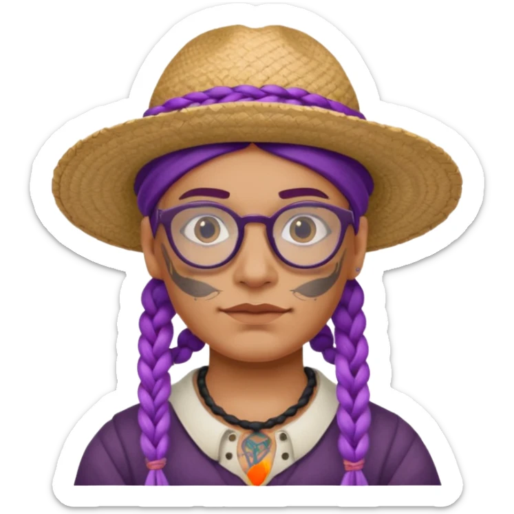 tattoed face, normal glassess, fat venice gondolier with iconic hat and purple braided hair sticker