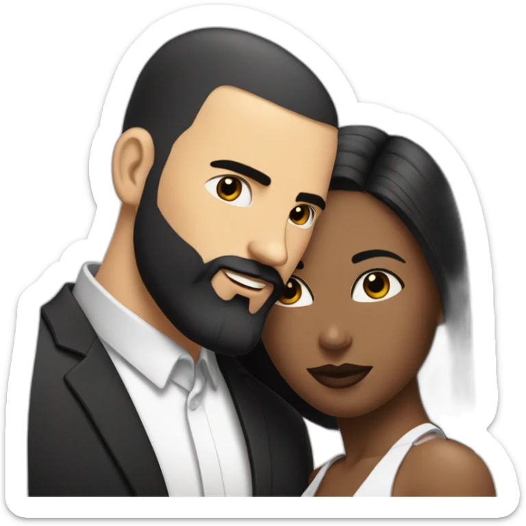 White-man-with-a-buzz -cut-black-hair-fade-and-a-black-beard-kissing-his -BLACK-woman-with-long-BLACK-straight-hair sticker