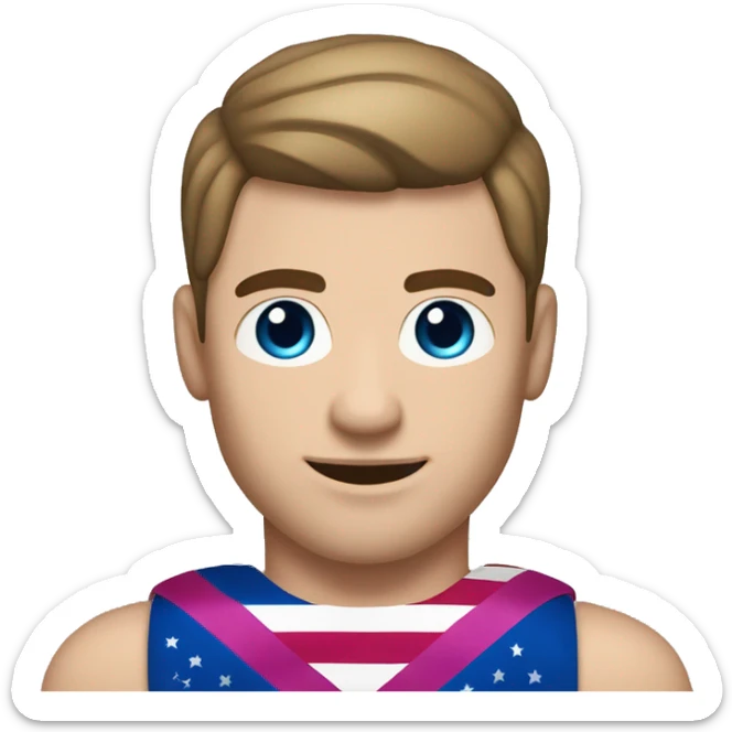 A muscular white man with half-slanted eyes hazel and brown hair style with a parting on the left side holding the bisexual flag sticker