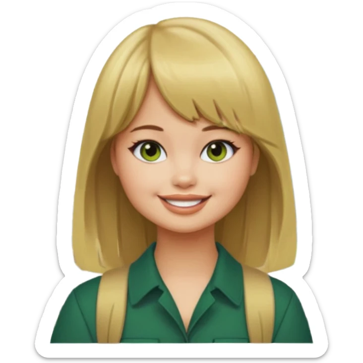 Debby Ryan (dirty blonde hair straight bangs) with Big City Greens sticker