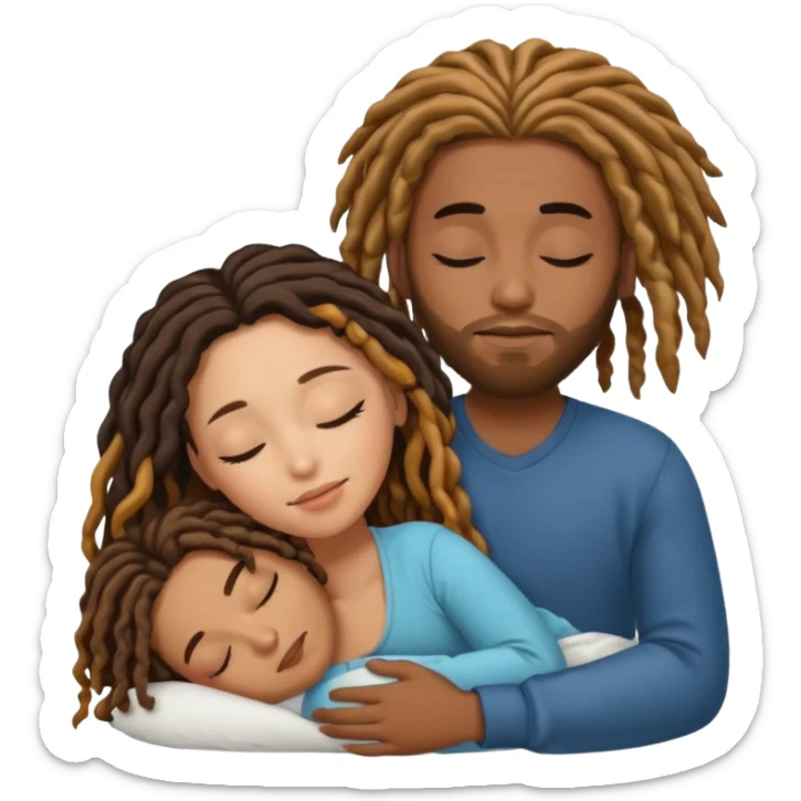 sleeping biracial couple (black male with caramel skin and dreads and hispanic female with fair skin and long brunette hair) sticker