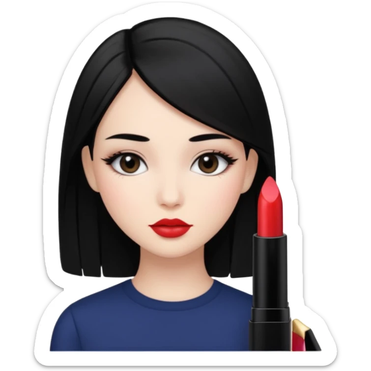 Siyah dümdüz saçlı makyajı soft ve ruju kiko  olan bir kız sticker