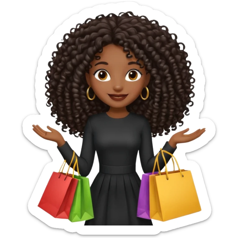black girl with long hair and elegant outfit holding shopping bags  sticker