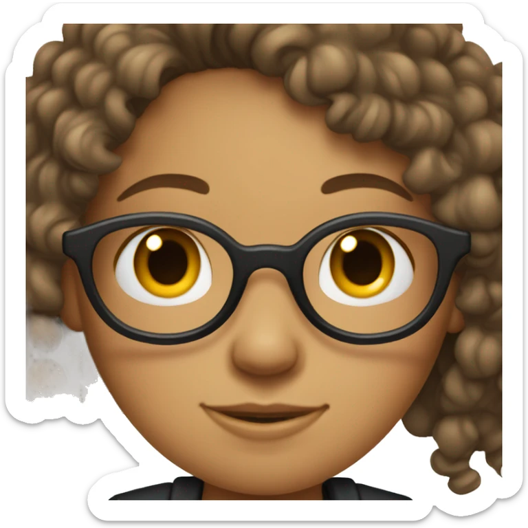 A girl with curly hair, light tan skin, dimples and glasses. sticker