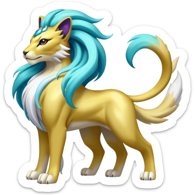 Shiny Elemental Exotic Suicune-Raikou-Liepard-Persian-Pokémon-Fakémon-hybrid-creature (full body) sticker