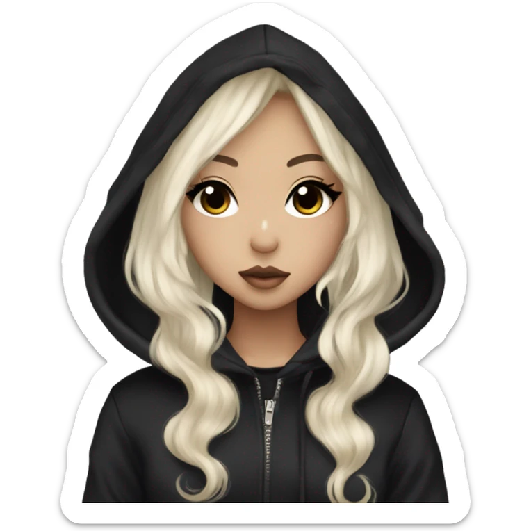 hime gyaru girl, black and platinum blonde hair, dark makeup, black hoodie sticker