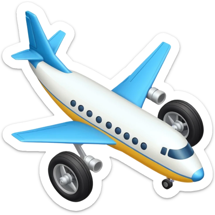 The aircraft's landing gear is one inflated, plump wheel with a strut, black in color, cartoon-style, isometric sticker