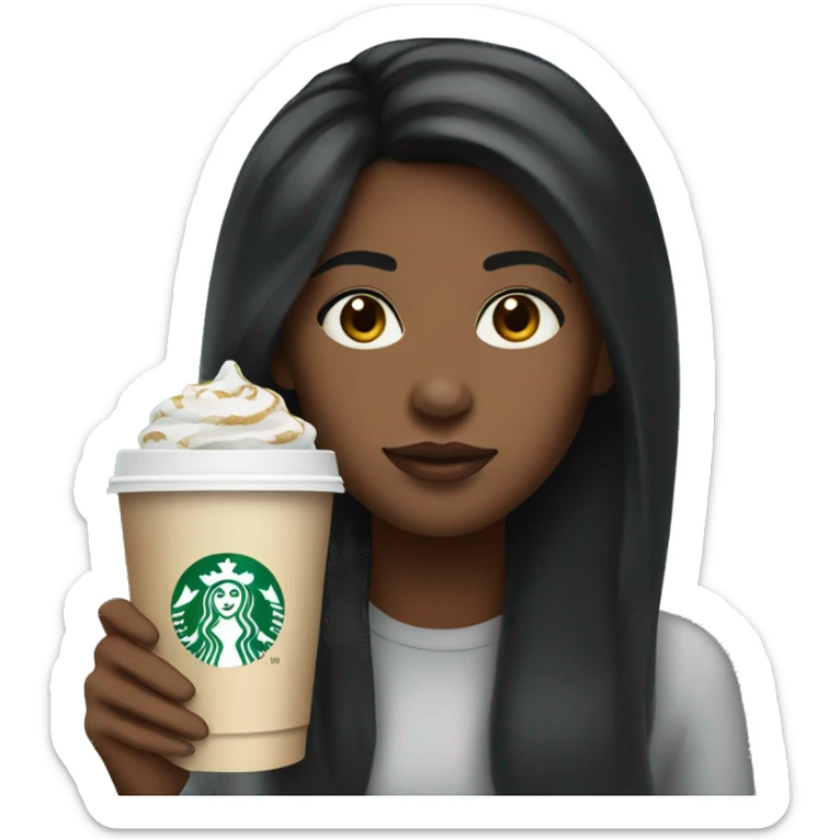 African American girl with straight black hair holding Starbucks sticker