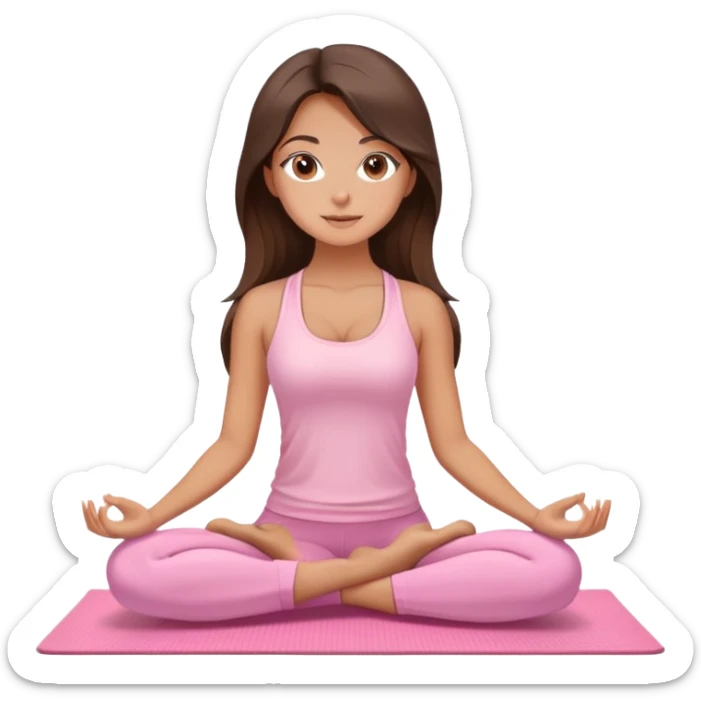 Brunette long hair and brown eyes yoga beautiful girl in light pink pink pink clothes sitting on a yoga mat sticker