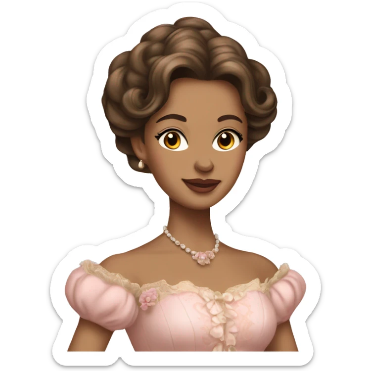 vintage rococo light brown skin and brunette woman in a light pink gown  sticker