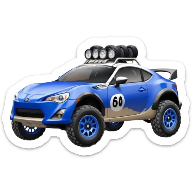 2013 scion fr-s ultramarine off road 4wd monster Baja dessert racer number 86 with large fancy silver wheels  sticker
