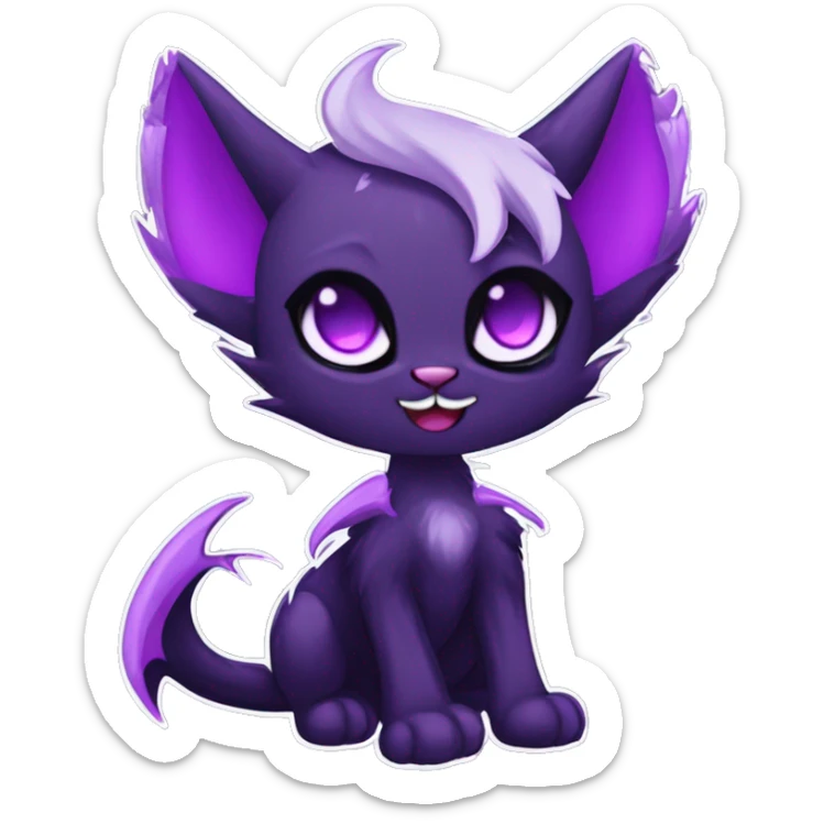 Anthro-Cute-Edgy-Demonic-Vampiric-Bat-Cat-Black-Purple-Contrast-Colors-Fantasy-Fur-Sona-Chibi-Shiny-Fakémon-Hybrid with horns full body sticker