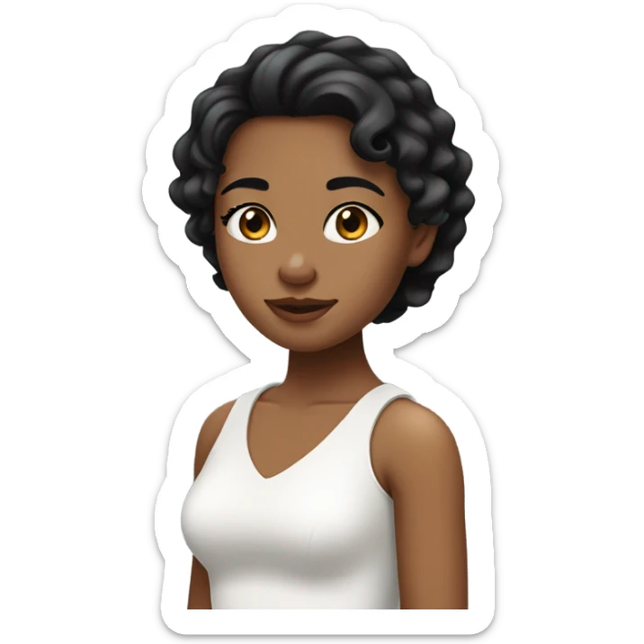 Girl with brown skin tone, wavy black hairs, pretty black eyes and long lashes and white shoulder down tto sticker