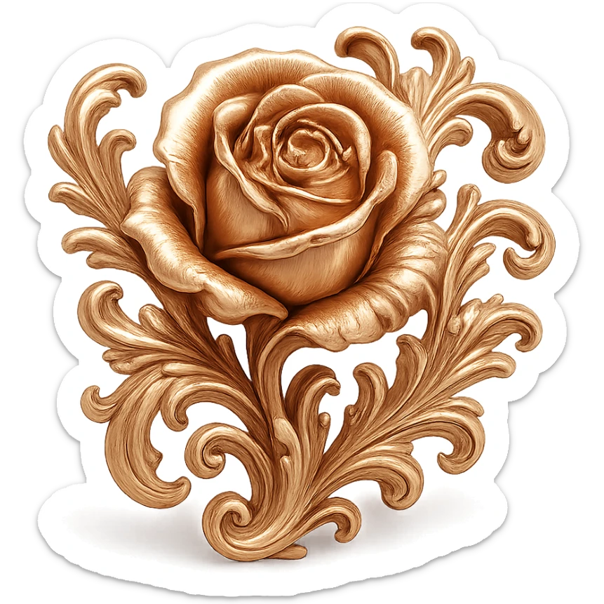 rose gold rose, ornate, decorative flourishes, rose gold color sticker