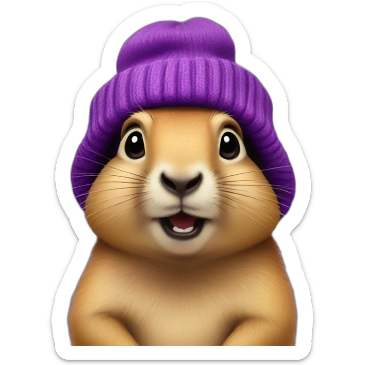prairie dog with purple beanie just head hold sign saying GG sticker