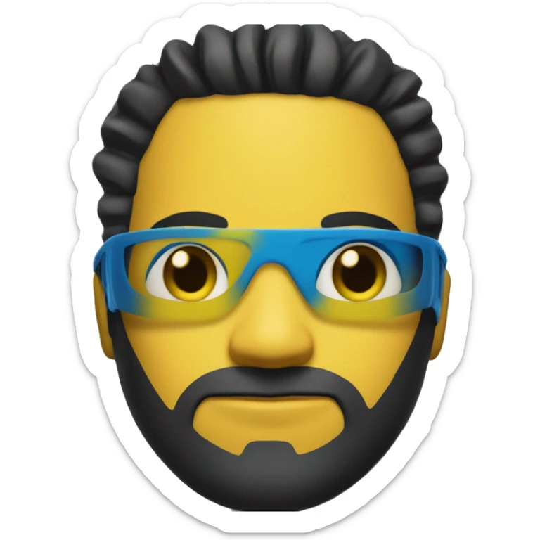 Invincible wearing a yellow and blue suit with black accents. He should have a distinctive yellow visor-style mask covering his eyes, shot black hair. heroic expression. sticker