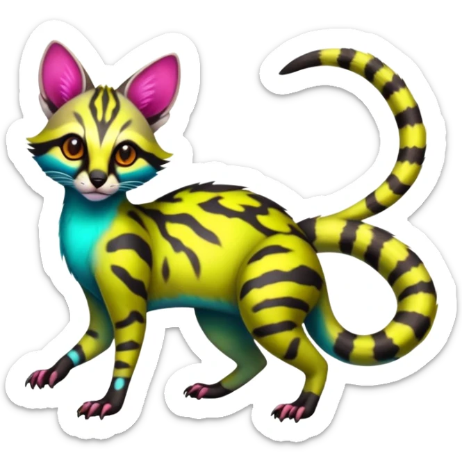  Exotic randomly colored colorful cute neon-colored Fakémon-Fionbri-Vernid-Genet-creature with markings (full body) sticker