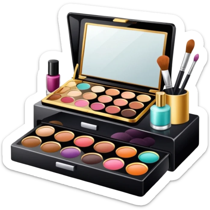 Productos de skincare aesthetic y maquillaje muchos productos en una mesa sticker