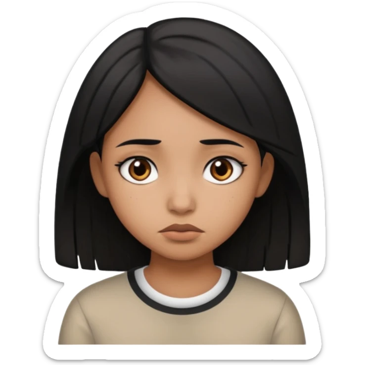 brown girl who is a baddie with black hair who is sad sticker