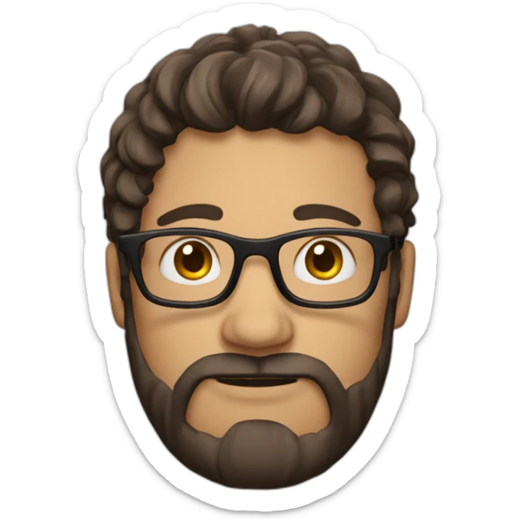 guy with curled mid long hair, brune, with glasses, with small facial hair sticker