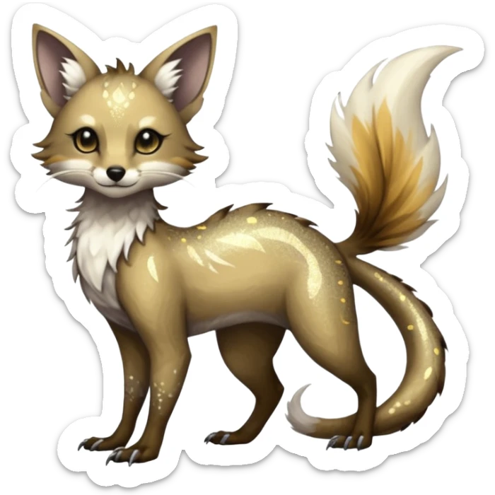 Feral Rare Fantasy and cool handsome badass  sparkly shiny Vernid-Trico-species by LiLaiRa, random markings, tufted tail, tufted ears, full body sticker