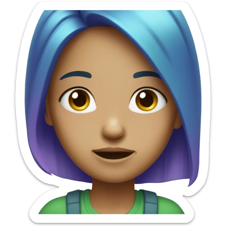 Girl with bluish, green and purple hair looking overwhelmed sticker