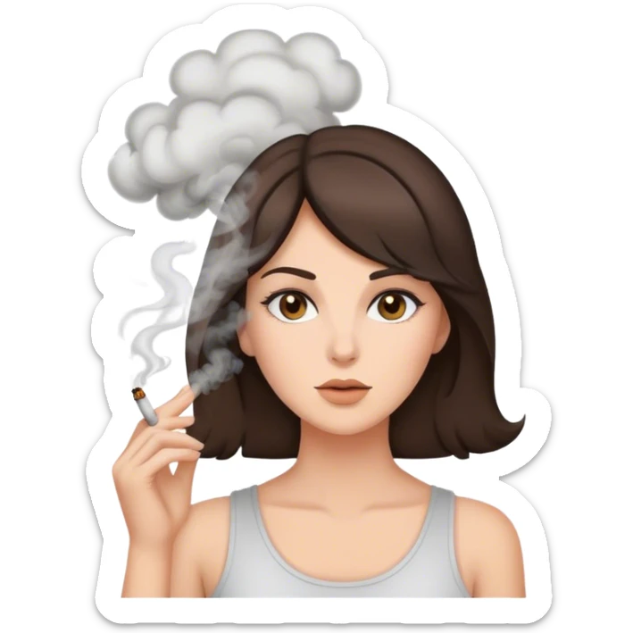 brunette woman with a lot smoke blowing of the top of her head sticker