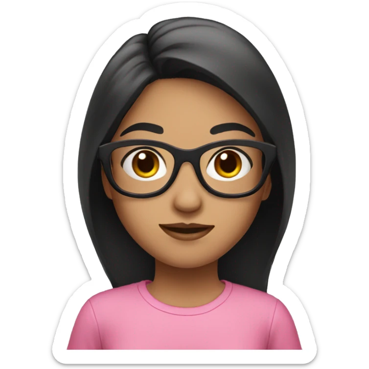 girl with black hair wearing pink shirt and pink glasses sticker