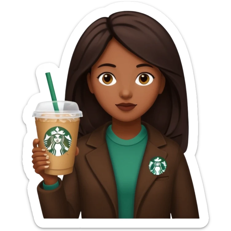 Black girl with blackish, brownish hair holding a Starbucks cup. sticker