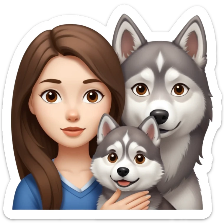 Girl with Brown long hair with a husky white and Just Little grey  sticker
