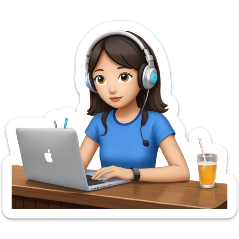 A Korean girl at a dive bar with a laptop and headphones watchin a korean drama sticker
