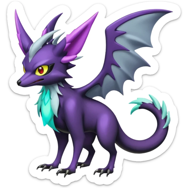 Shiny Noibat-Noivern-Mightyena-Silvally-Fakémon-hybrid-creature (full body)  sticker