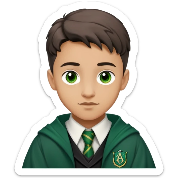 terence higgs is Graham Montague  in harry potter, wear hogwarts slytherin uniform, light skin, handsome boy sticker