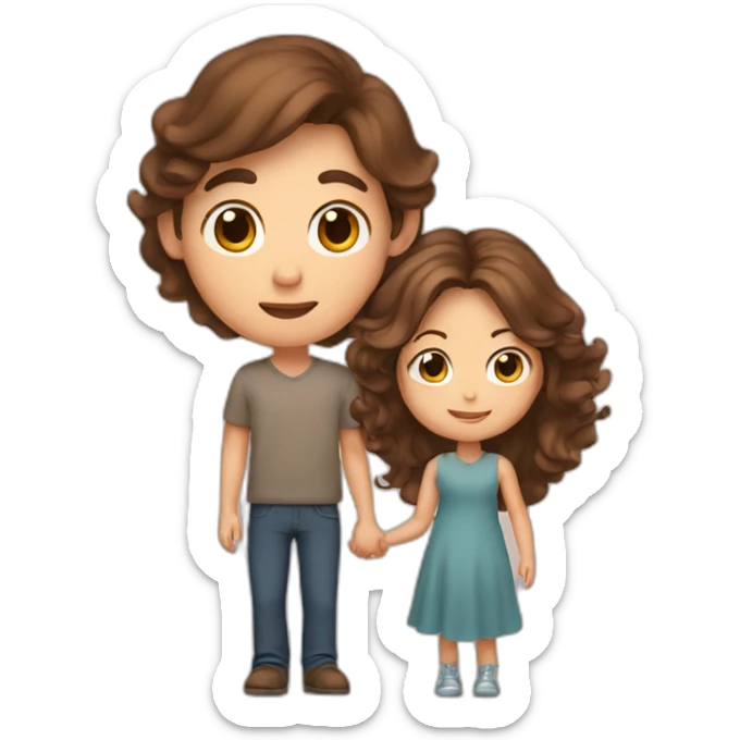 Brown hair man, long Brown hair mother with a baby sticker