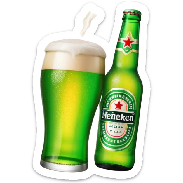 Cinematic Realistic Heineken Pop Culture Emoji, showcasing an iconic beer moment rendered with crisp textures and vibrant, energetic lighting. sticker