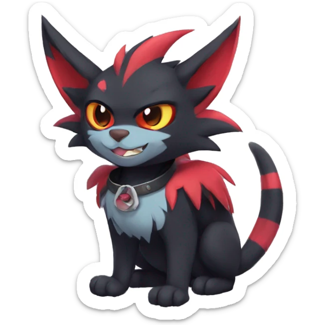 Black Anthro Cool Punk Noibat-Litten-Fakemon-fursona with fangs and red markings Full Body sticker