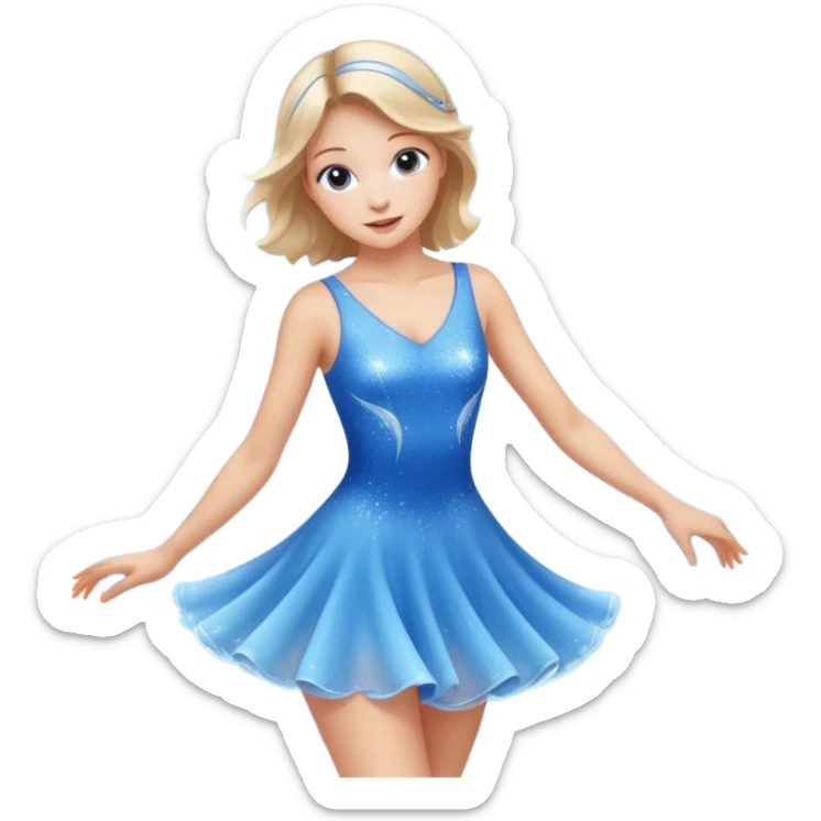 The ice skater girl in the sparkling blue dress spins gently sticker
