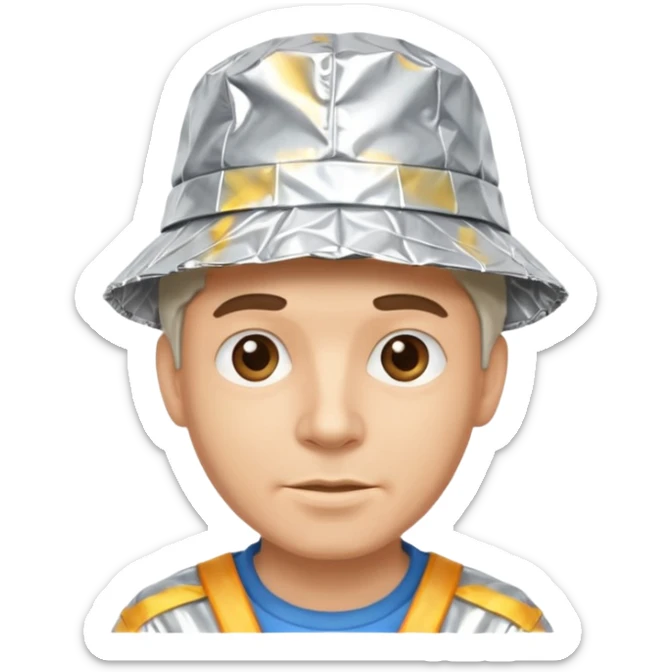 a man with aluhut für verschwörungstheorien wo der hut immernoch wie aluminiumpapier aussieht sticker