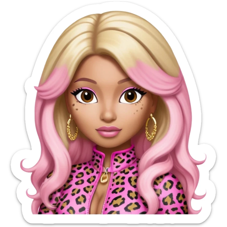 Nicki Minaj wearing a pink leopard print outfit with hair that is half blonde and half pink sticker
