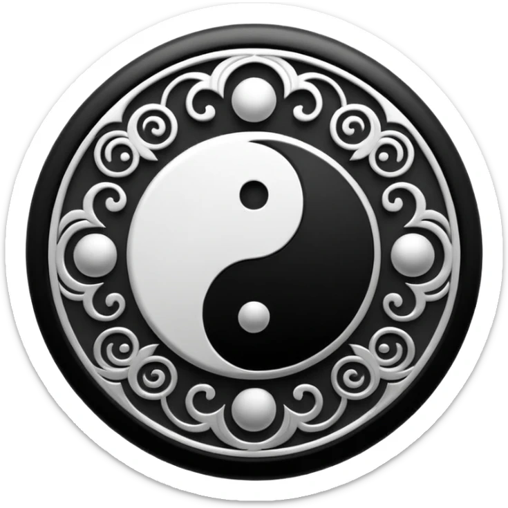 samsara spiritual symbol emoji, yin-yang inspired motif blended with wheel, symbolizing balance and cycle of rebirth, serene spiritual style sticker