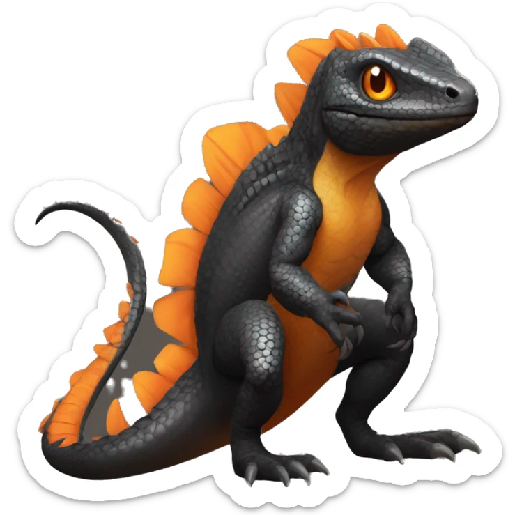 Black Shiny Lizard-Reptile-Raptor-Fakémon with Orange belly Full Body sticker