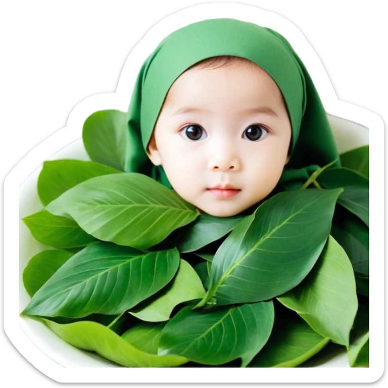 bé 10 tuổi, da trắng, có vết bẩn màu nâu trên má, tóc ngắn, xoăn, màu đen, áo màu xanh lá cây sticker