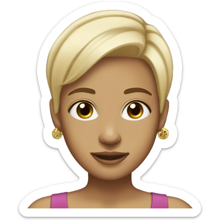 Blonde, short straight hair, brown eyes, wearing cross earrings, fair skin sticker