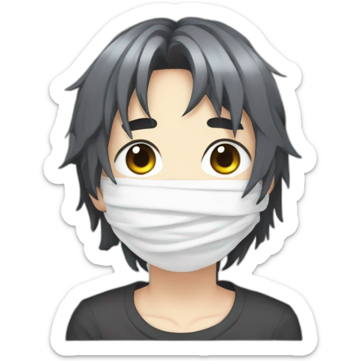 Anime boy with bandages on his face and black hair falling over his eyes sticker