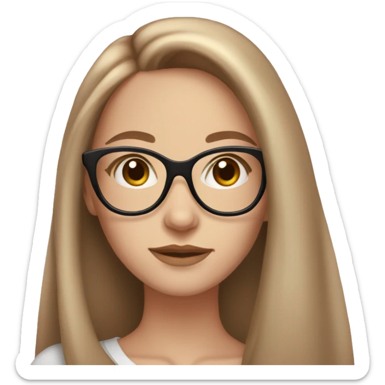 Glamorous girl with long light brown hair, brown eyes, pale skin, and light pink glasses sticker