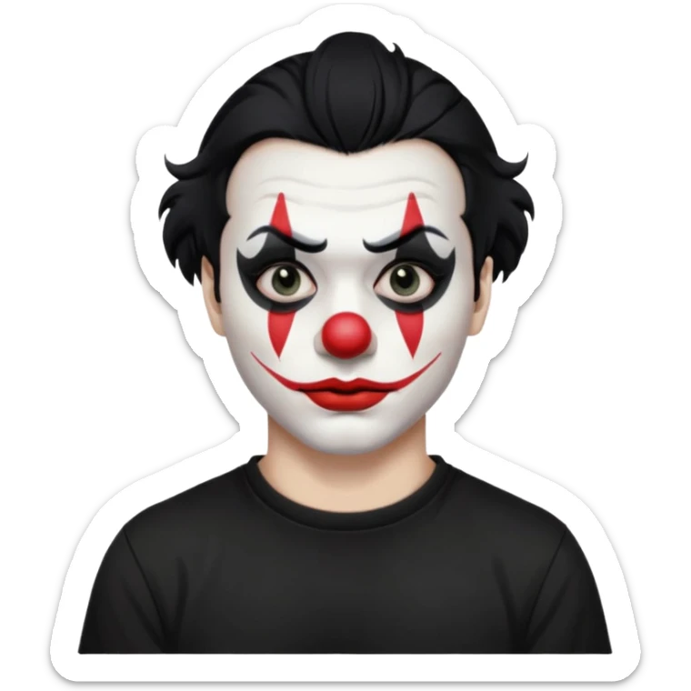 man with black hair only black and white clown makeup black eye makeup black lipstick black t-shirt sticker
