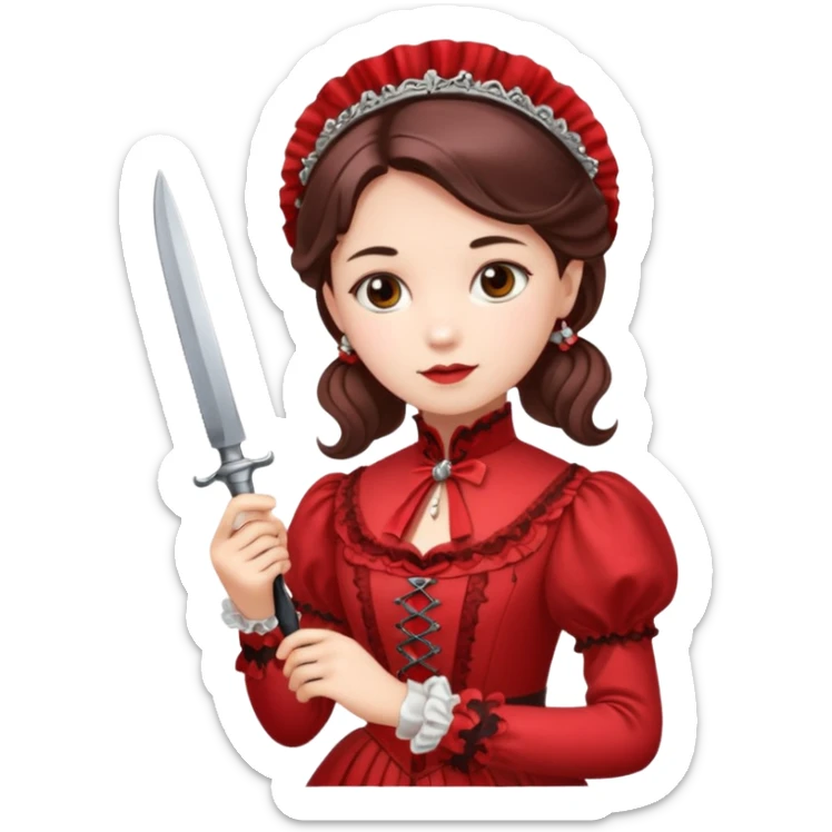 An emoji of a girl in red victorian dress with a knife in hand sticker