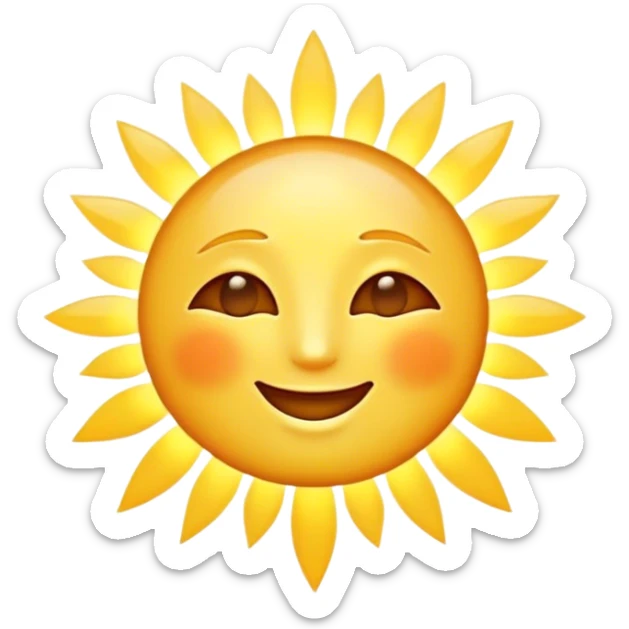 Cinematic Realistic Sunshine Emoji, Warm and golden, with soft rays of light streaming down from a bright, glowing sun. The golden hue bathes the world in warmth, uplifting the spirit and bringing a sense of joy and radiance. Soft glowing outline, capturing the essence of happiness, warmth, and light in a beautiful sunny day! sticker