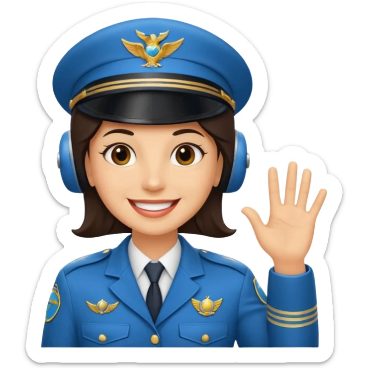 Un piloto de linea aérea sonriendo con la mano en la frente con la pose firme sticker